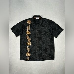 Pacific Legend Hawaiian Shirt Mens L Black Paisley Palm Aloha USA Made